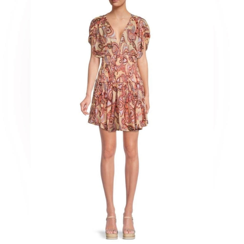 A.L.C. Luna Print Smocked Mini Dress